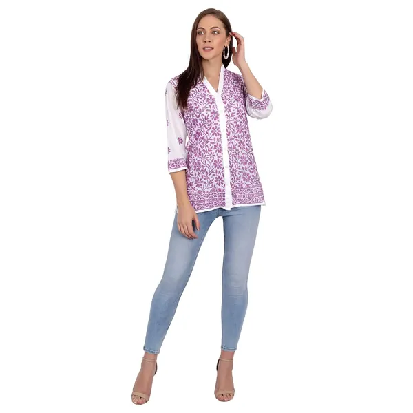 Lavender_Lucknow_Chikankari_Hand_Embroidered_Top_Short_Kurtis_Shirt_Blouse