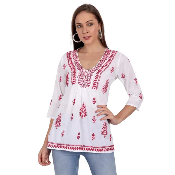 Pristine_White_Lucknow_Chikankari_Hand_Embroidered_Top_Blouse_Short_Kurtis