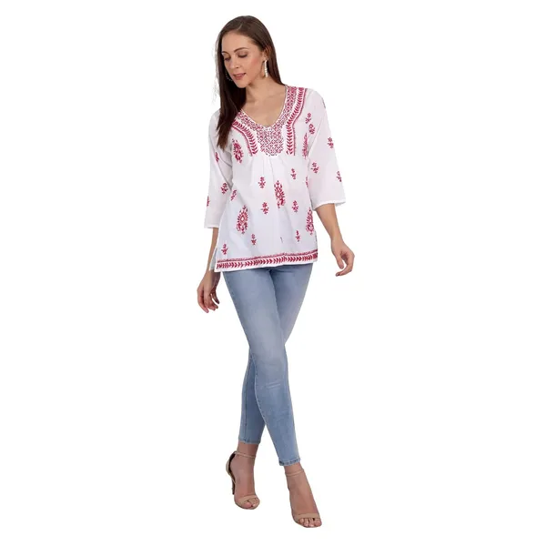 Pristine_White_Lucknow_Chikankari_Hand_Embroidered_Top_Blouse_Short_Kurtis