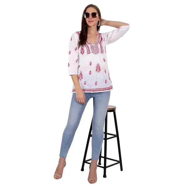 Pristine_White_Lucknow_Chikankari_Hand_Embroidered_Top_Blouse_Short_Kurtis