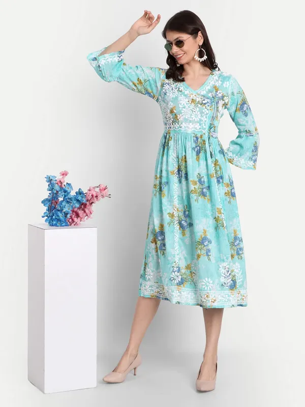 Blue_Lucknow_Chikankari_Hand_Embroidered_Fit_And_Flare_Angrakha_Long_Kurti_Malmal_Cotton