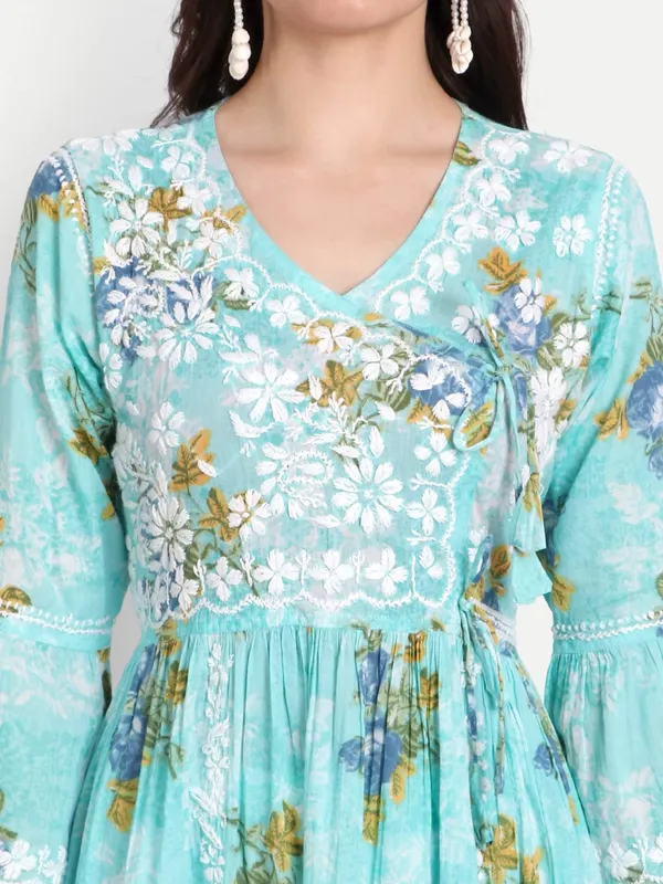 Blue_Lucknow_Chikankari_Hand_Embroidered_Fit_And_Flare_Angrakha_Long_Kurti_Malmal_Cotton