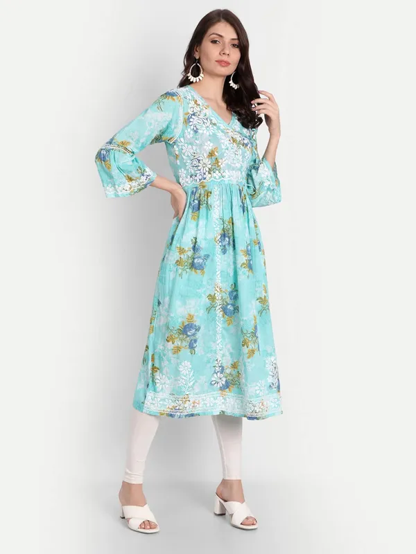 Blue_Lucknow_Chikankari_Hand_Embroidered_Fit_And_Flare_Angrakha_Long_Kurti_Malmal_Cotton