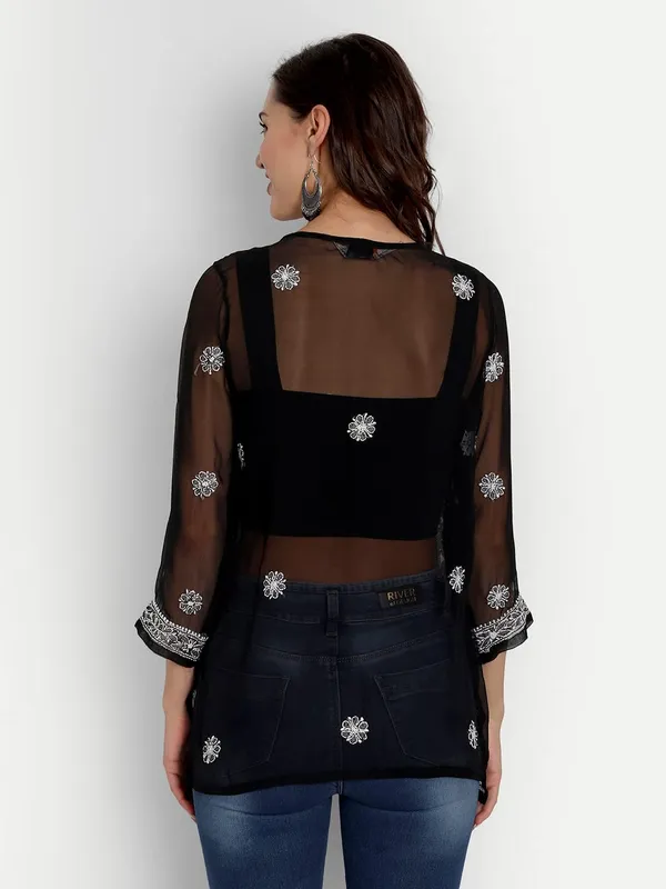 Charismatic_Black_Lucknow_Chikankari_Hand_Embroidered_Tops/Blouse_Short_Kurti_Georgette
