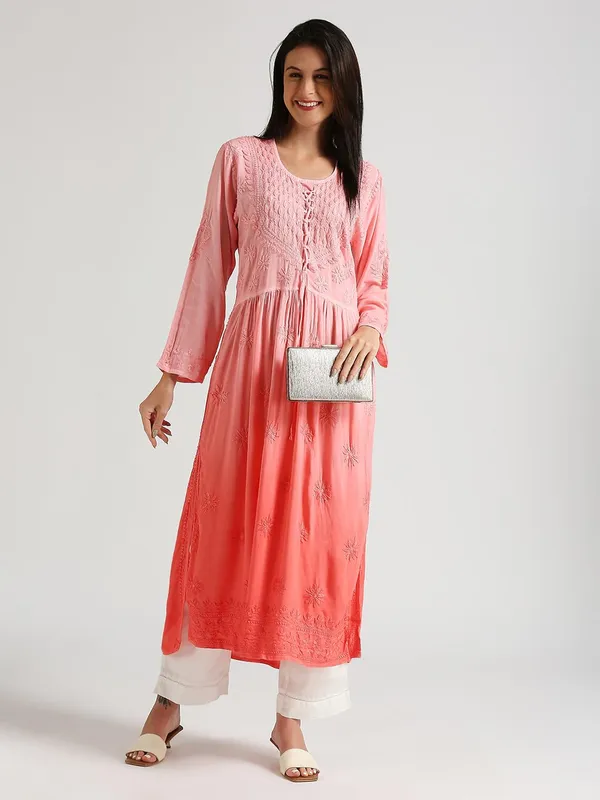 Coral_Lucknow_Chikankari_Hand_Embroidered_Kurta_Nyra_Cut_Cotton