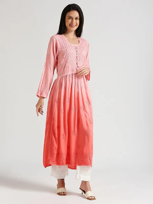 Coral_Lucknow_Chikankari_Hand_Embroidered_Kurta_Nyra_Cut_Cotton