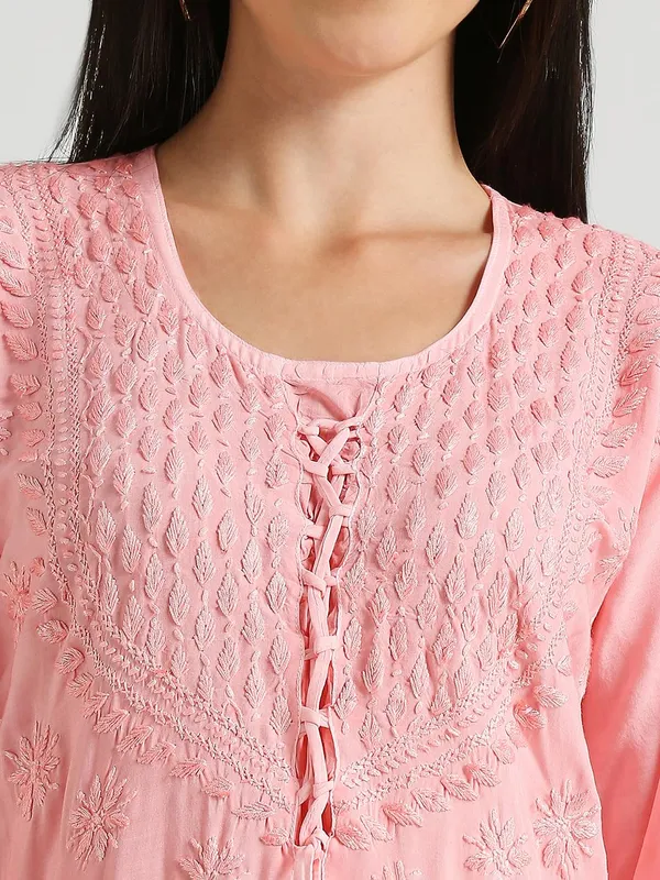 Coral_Lucknow_Chikankari_Hand_Embroidered_Kurta_Nyra_Cut_Cotton