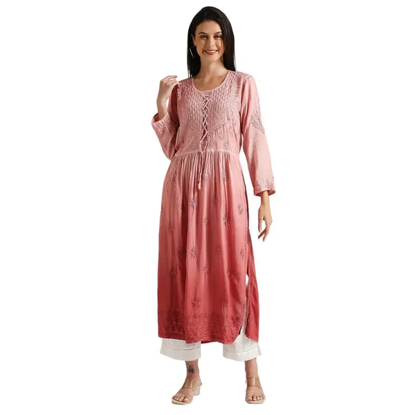 Multicolor_Lucknow_Chikankari_Hand_Embroidered_Kurta_Nyra_Cut_Cotton