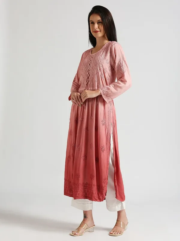 Multicolor_Lucknow_Chikankari_Hand_Embroidered_Kurta_Nyra_Cut_Cotton