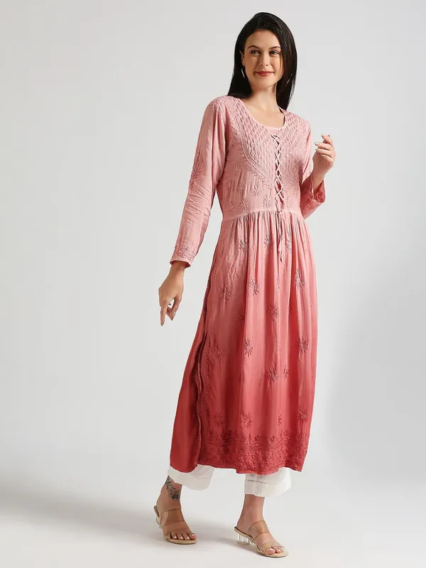Multicolor_Lucknow_Chikankari_Hand_Embroidered_Kurta_Nyra_Cut_Cotton