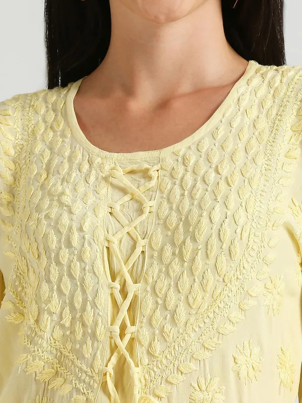 Sunshine_Lucknow_Chikankari_Hand_Embroidered_Kurta_Nyra_Cut_Cotton