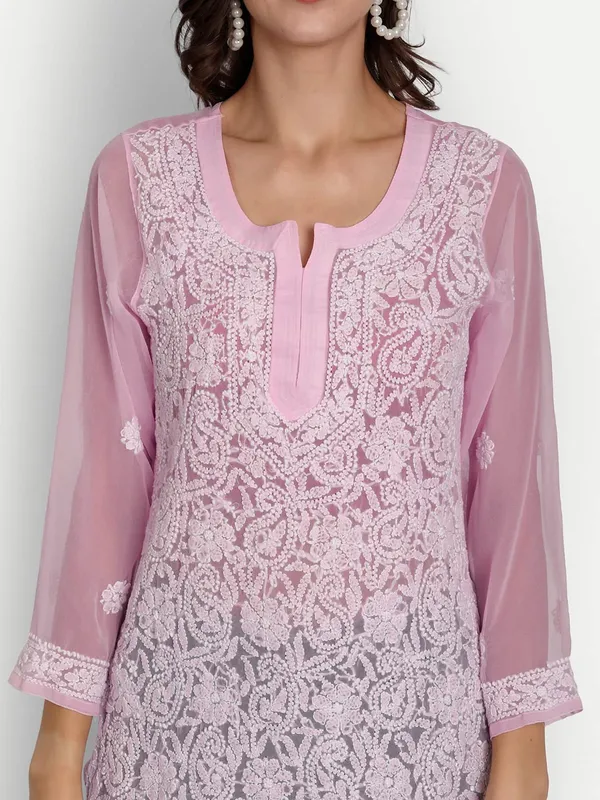 Pretty_Pink_Lucknow_Chikankari_Hand_Embroidered_Tops/Blouse_Short_Kurti_Georgette