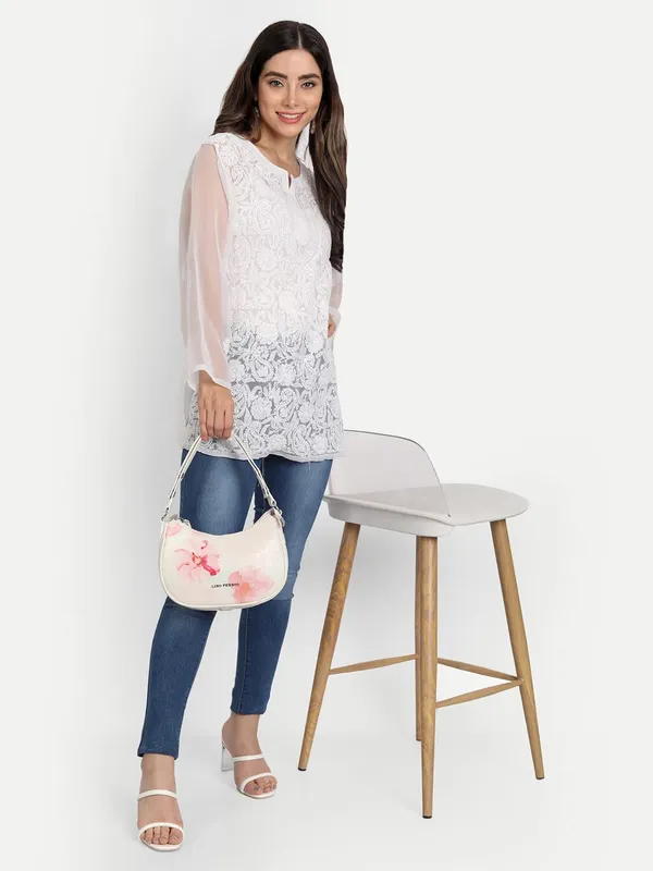 Pristine_White_Lucknow_Chikankari_Hand_Embroidered_Tops/Blouse_Short_Kurti_Georgette
