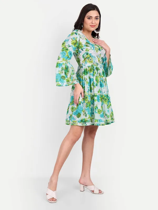 Blue_Lucknow_Chikankari_Hand_Embroidered_Tiered_Kurti_Mulmul_Cotton