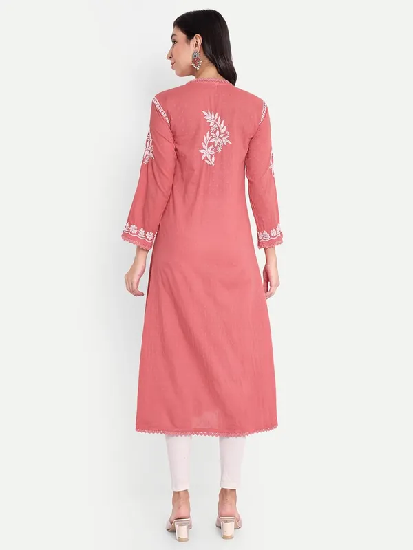 Coral_Chikankari_Hand_Embroidered_Angrakha_Kurta_Pure_Cotton
