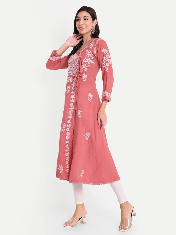 Coral_Chikankari_Hand_Embroidered_Angrakha_Kurta_Pure_Cotton