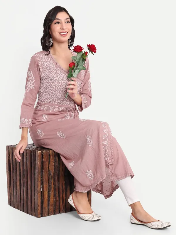 Fawn_Chikankari_Hand_Embroidered_Angrakha_Kurta_Pure_Cotton