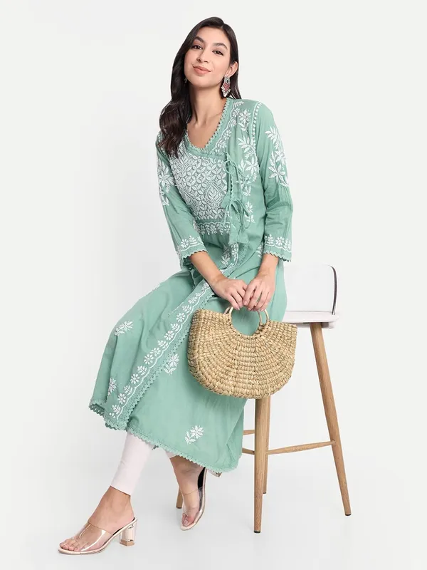Sage_Green_Chikankari_Hand_Embroidered_Angrakha_Kurta_Pure_Cotton