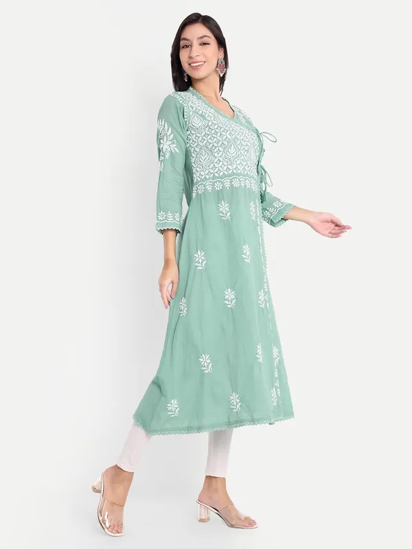 Sage_Green_Chikankari_Hand_Embroidered_Angrakha_Kurta_Pure_Cotton