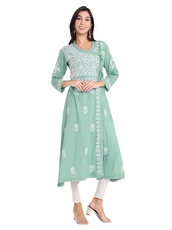 Sage_Green_Chikankari_Hand_Embroidered_Angrakha_Kurta_Pure_Cotton