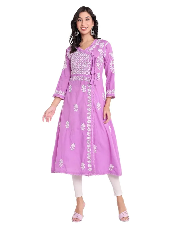 Lavender_Chikankari_Hand_Embroidered_Angrakha_Kurta_Pure_Cotton