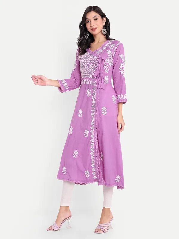Lavender_Chikankari_Hand_Embroidered_Angrakha_Kurta_Pure_Cotton