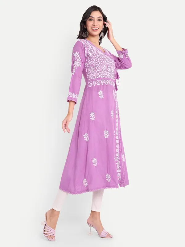 Lavender_Chikankari_Hand_Embroidered_Angrakha_Kurta_Pure_Cotton