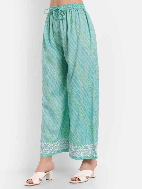 Sea_Blue_Lucknowi_Chikankari_Hand_Embroidered_Long_Kurti_Palazzo_Set_Rayon_Slub