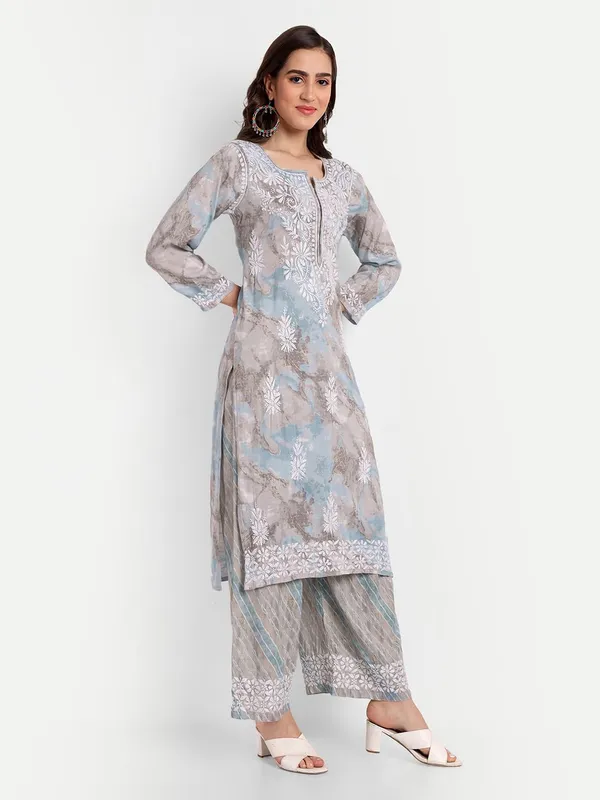 Grey_Lucknowi_Chikankari_Hand_Embroidered_Long_Kurti_Palazzo_Set_Rayon_Slub