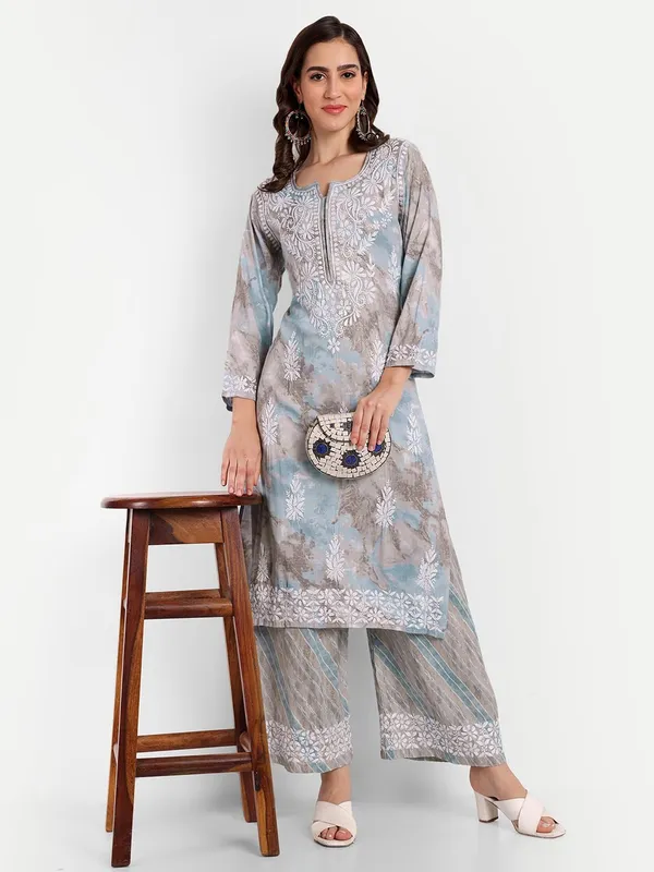 Grey_Lucknowi_Chikankari_Hand_Embroidered_Long_Kurti_Palazzo_Set_Rayon_Slub