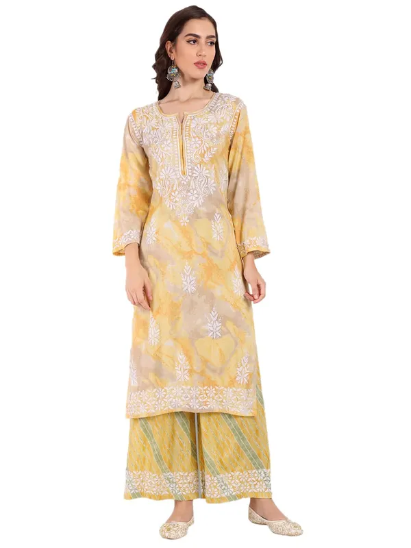 Sunshine_Yellow_Lucknowi_Chikankari_Hand_Embroidered_Long_Kurti_Palazzo_Set_Rayon_Slub