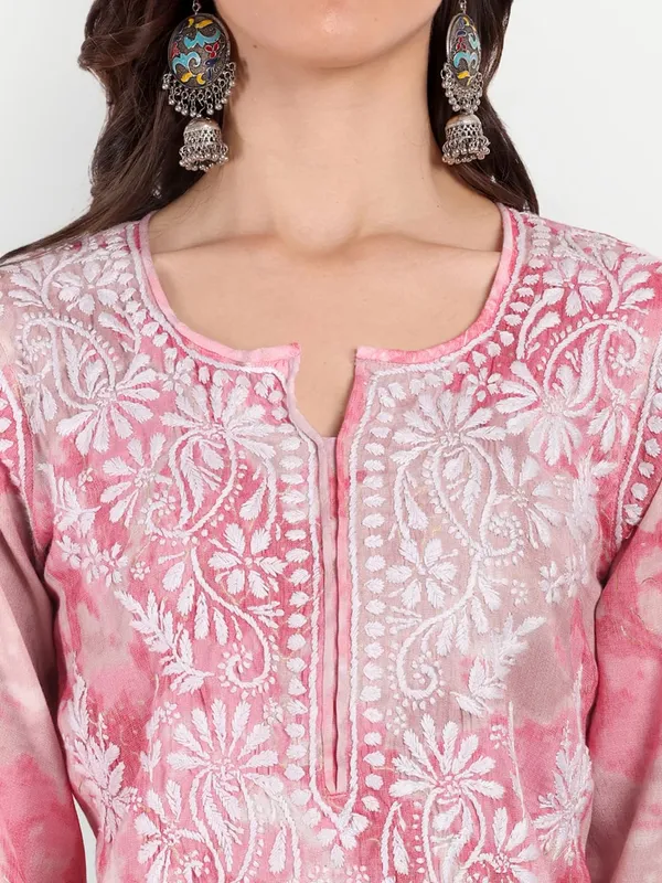Pretty_Pink_Lucknowi_Chikankari_Hand_Embroidered_Long_Kurti_Palazzo_Set_Rayon_Slub