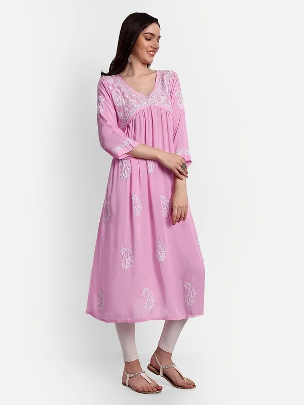 Pretty_Pink_Lucknow_Chikankari_Hand_Embroidered_Anarkali_Kurta_Cotton