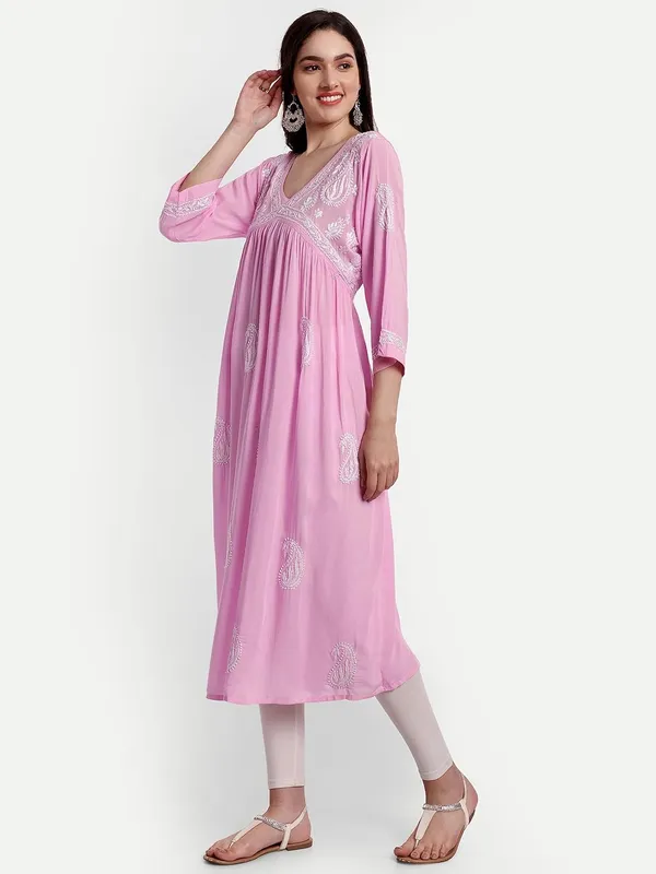 Pretty_Pink_Lucknow_Chikankari_Hand_Embroidered_Anarkali_Kurta_Cotton