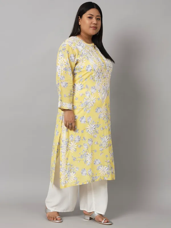 Sunshine_Yellow_Chikankari_Hand_Embroidered_Kurta_Plus_Size_Mulmul_Cotton