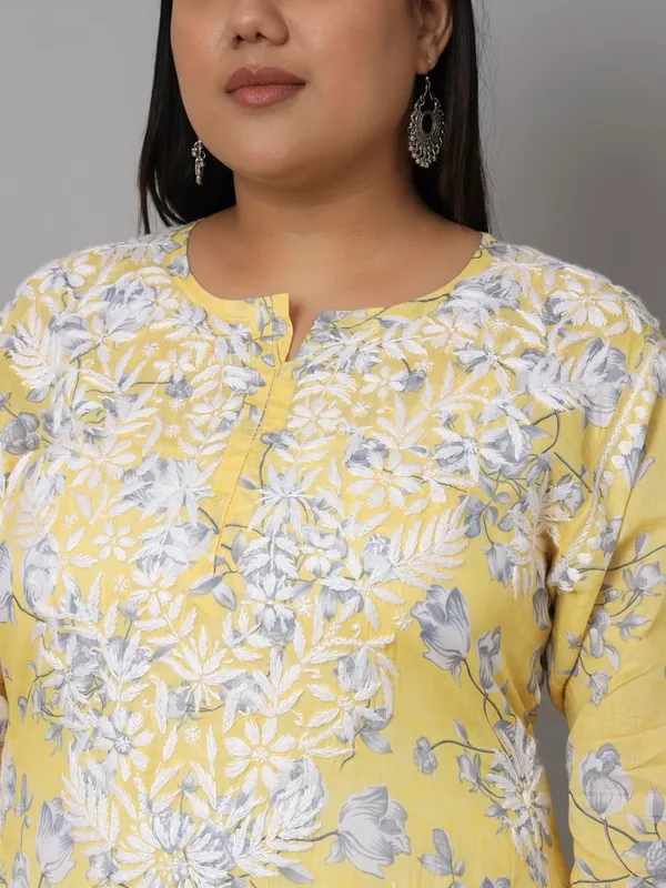 Sunshine_Yellow_Chikankari_Hand_Embroidered_Kurta_Plus_Size_Mulmul_Cotton