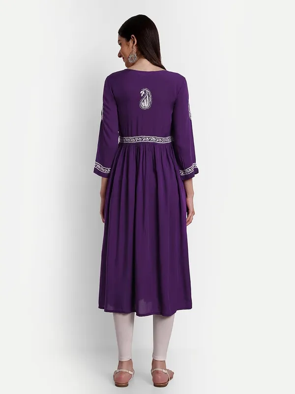 Wine_Lucknow_Chikankari_Hand_Embroidered_Anarkali_Kurta_Cotton