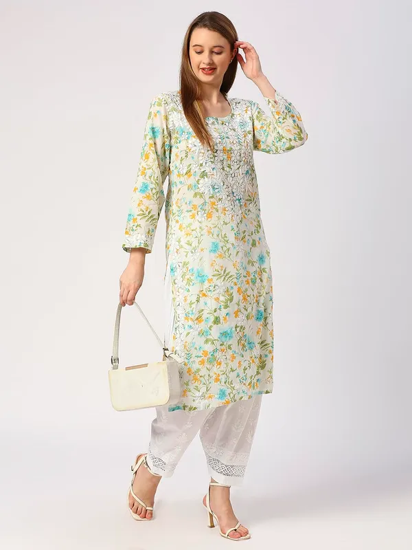 Blue_Lucknow_Chikankari_Hand_Embroidered_Kurta_Mulmul_Cotton