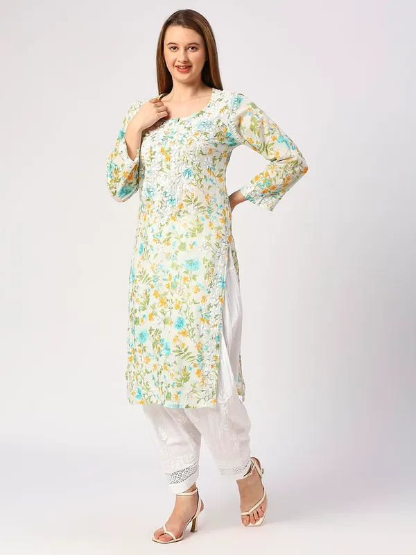 Blue_Lucknow_Chikankari_Hand_Embroidered_Kurta_Mulmul_Cotton
