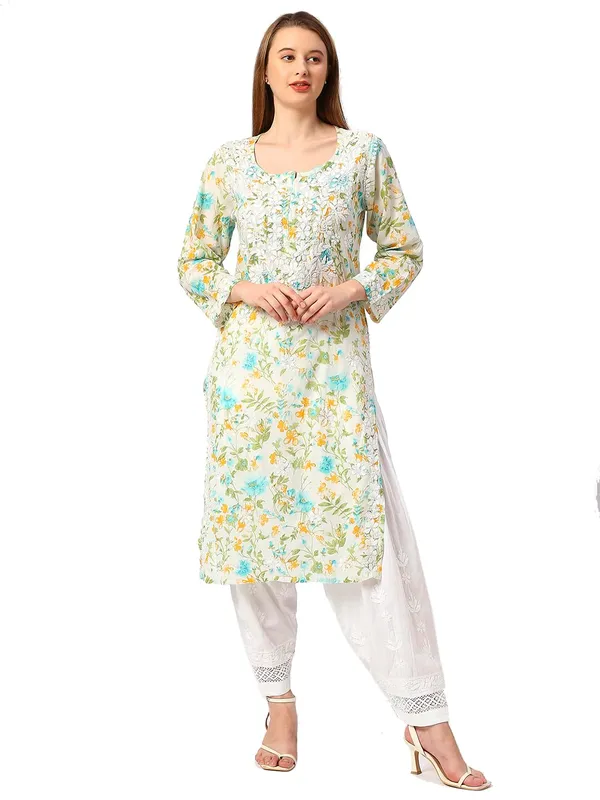 Blue_Lucknow_Chikankari_Hand_Embroidered_Kurta_Mulmul_Cotton