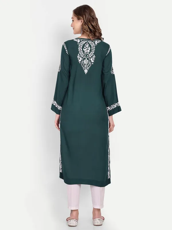 Emerald_Green_Lucknow_Chikankari_Hand_Embroidered_Long_Kurta_Cotton_Emerald