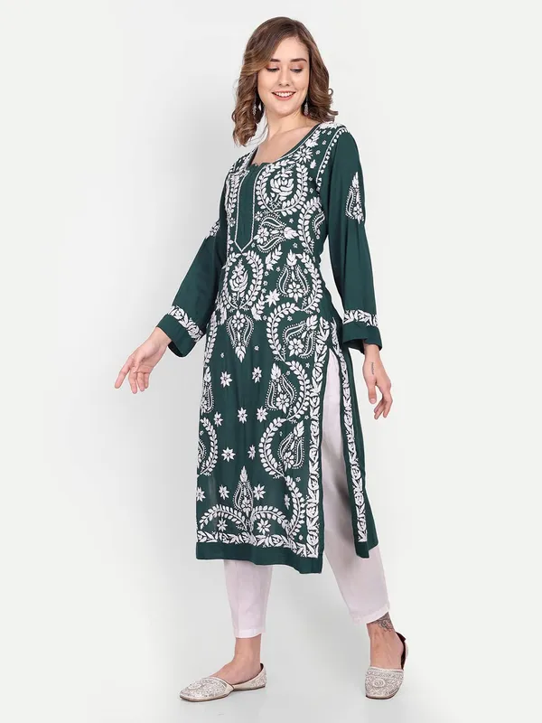 Emerald_Green_Lucknow_Chikankari_Hand_Embroidered_Long_Kurta_Cotton_Emerald
