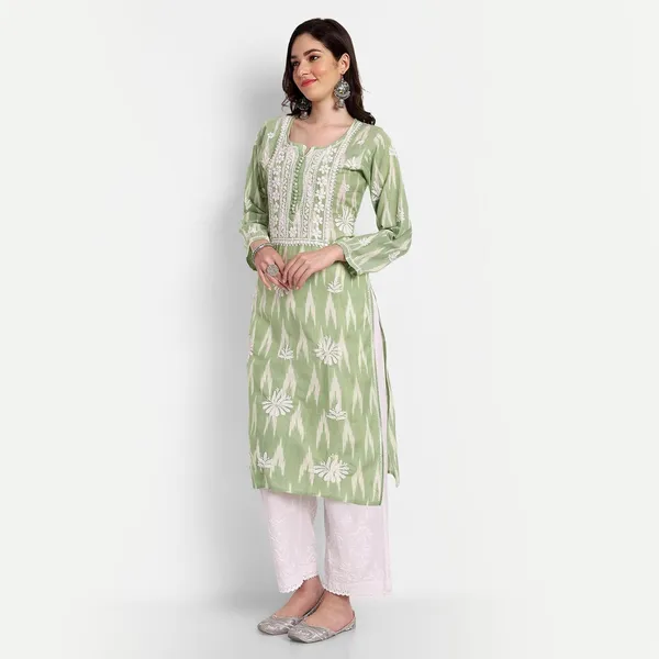 Indiankala4u_Lucknow_Chikankari_Hand_Embroidered_Kurta_Ikat_Cotton