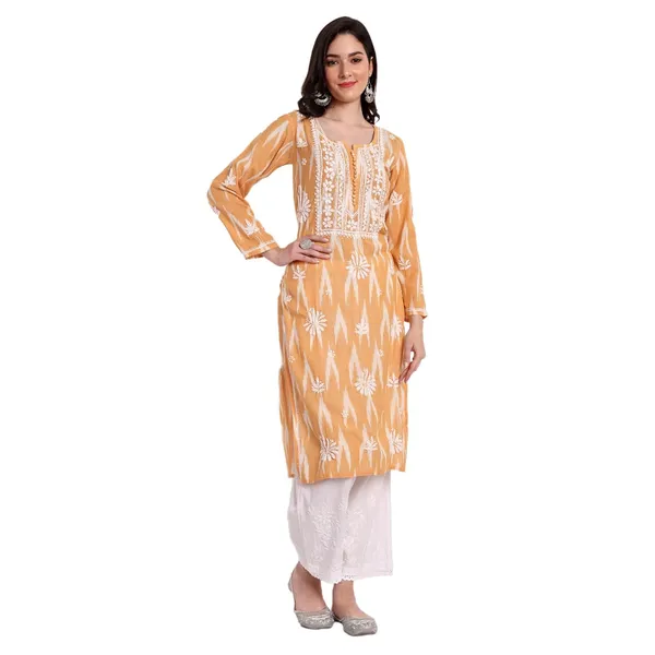 Indiankala4u_Lucknow_Chikankari_Hand_Embroidered_Kurta_Ikat_Cotton