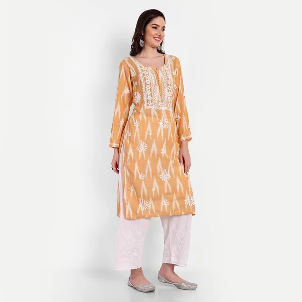 Indiankala4u_Lucknow_Chikankari_Hand_Embroidered_Kurta_Ikat_Cotton