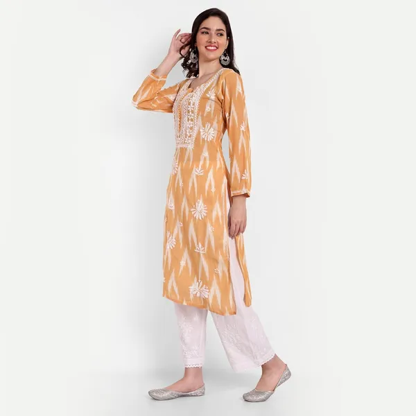 Indiankala4u_Lucknow_Chikankari_Hand_Embroidered_Kurta_Ikat_Cotton