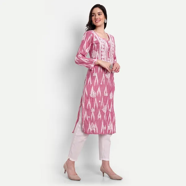 Indiankala4u_Lucknow_Chikankari_Hand_Embroidered_Kurta_Ikat_Cotton