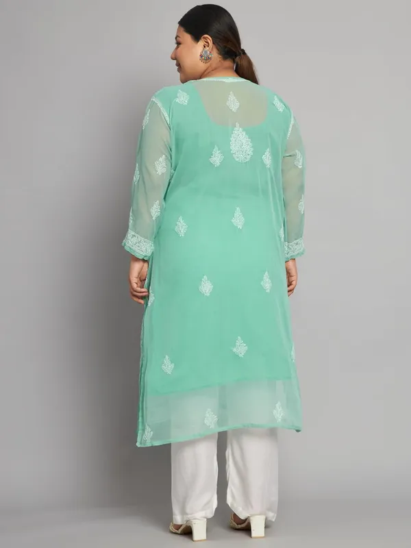 Forest_Green_Lucknow_Chikankari_Hand_Embroidered_Plus_Size_Long_Kurti_With_Matching_Inner_Georgette