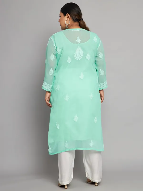 Sea_Green_Lucknow_Chikankari_Hand_Embroidered_Plus_Size_Long_Kurti_With_Matching_Inner_Georgette