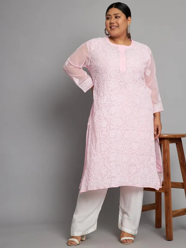 Pretty_Pink_Lucknow_Chikankari_Hand_Embroidered_Plus_Size_Long_Kurti_With_Matching_Inner_Georgette